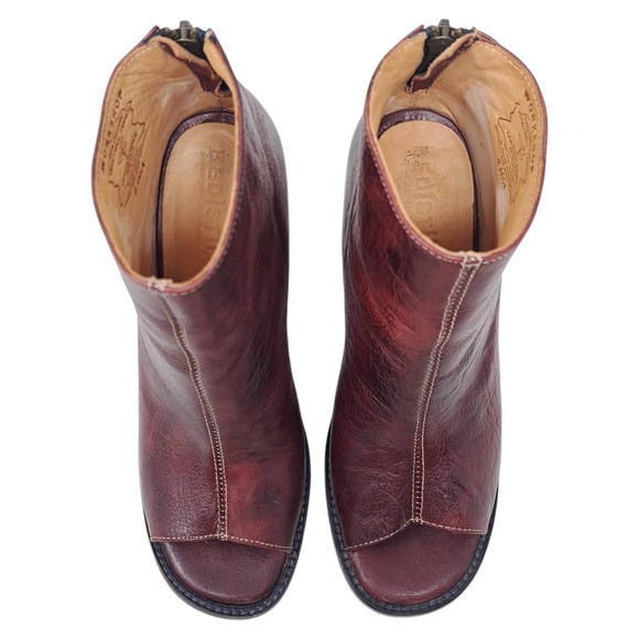 Bed Stu Onset Leather Boots Rustic Open Toe Ankle Booties Red Women's Size 8 - Picture 2 of 10